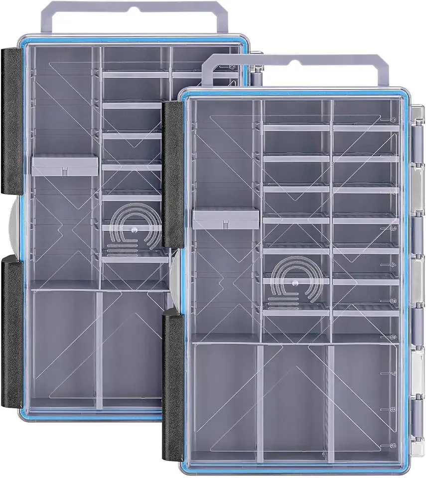 Gonex Tackle Boxes for Fishing 2-Pack Waterproof with Adjustable Compartments, Clear Portable Tackle Trays, Plastic Tackle Organizers with DIY Dividers for Lures Hooks & Bass Gear, 3600, Gray