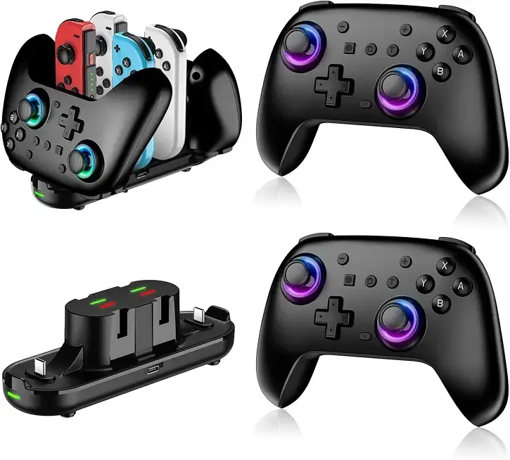 Switch Controllers 2 Pack with Charging Dock, Switch 2 Controller for Nintendo Switch/Switch 2/Lite/OLED, Wireless Switch 2 Pro Controller with RGB/Wake up/6-Axis Gyro/Dual Vibration/Turbo/Screenshot