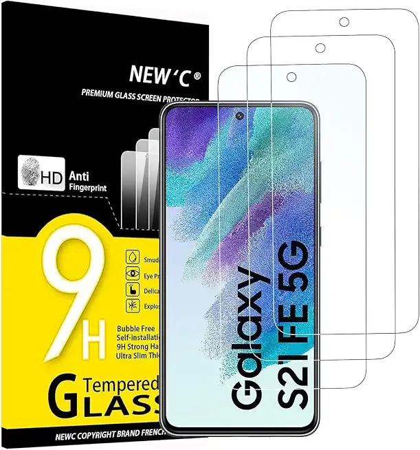NEW'C for Samsung Galaxy S21 FE 5G Screen Protector Tempered Glass | 3 Pack, HD Clear, 6.4 Inches, 9H Hardness, Scratch Resistant, Bubble Free, Oleophobic, Touch Sensitive