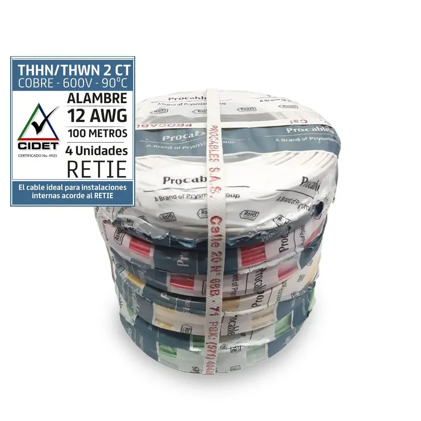 Alambre N12 100Mt Propack 4Und (1Amar 1Bco 1Rjo 1Vde) - Procables