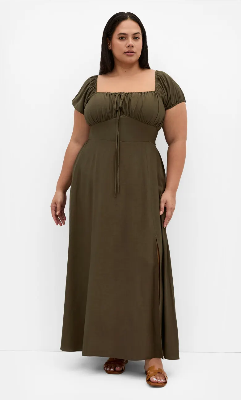 Abbigail Split Maxi Dress - khaki