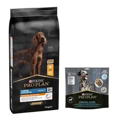 PURINA PRO PLAN 12 / 14 kg + friandises Dental Care 345 g ou 426 g offertes ! Large Athletic Adult Everyday Nutrition (14 kg) + Dental Care pour grand chien (25-40 kg)(426 g)