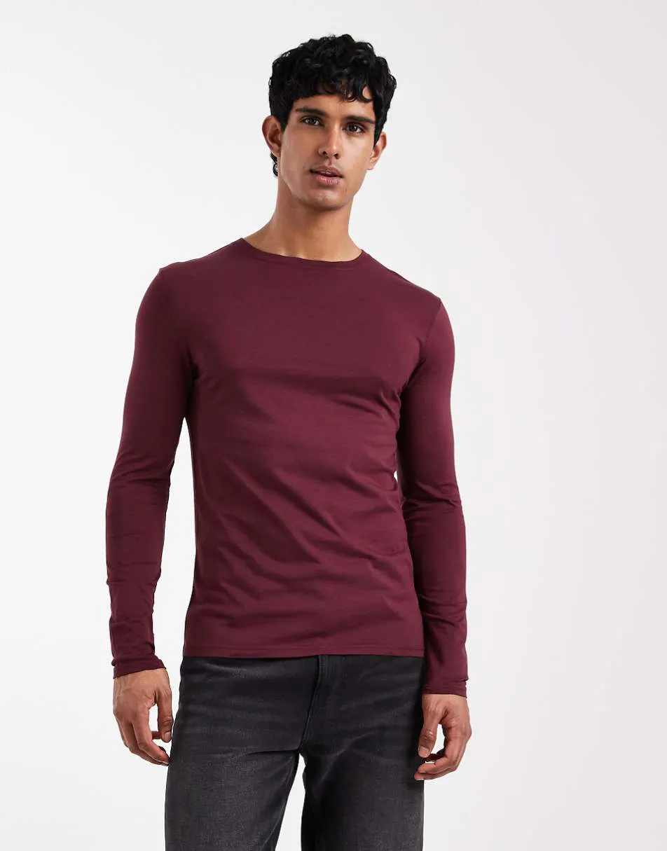 ASOS DESIGN Premium SUPIMA® Cotton long sleeve muscle fit t-shirt in burgundy