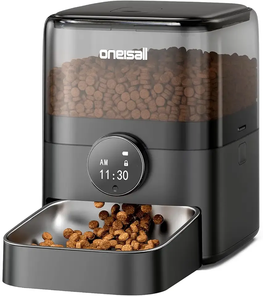 oneisall Automatic Cat Feeder for Large Kibble and Snacks, 12 Cups/3L Timed Pet Feeder for Cats Indoor, Programmable Dry Food Dispenser (Black)