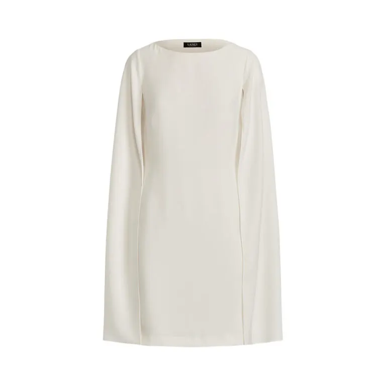Cape Georgette Cocktail Dress - Hvit