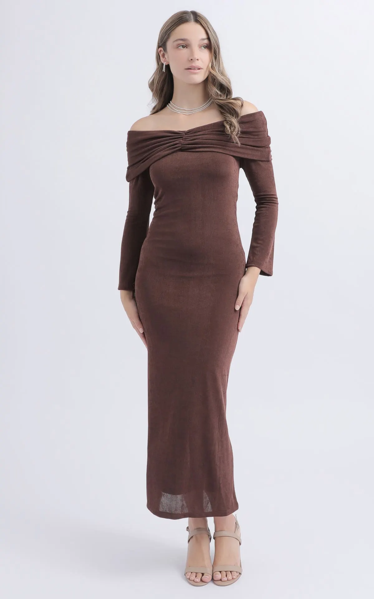 Slinky Knit Off Shoulder Maxi