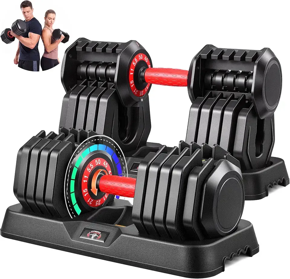 OPPSDECOR Adjustable Dumbbell Set of 2, 10-in-1 Free Weights for Home Gym | 5-50 lbs Weight Dumbbells Set with Storage Tray, Twist-Lock 1-Second Adjust, Anti-slip Rubber Grip, Steel-Core Nylon Plates