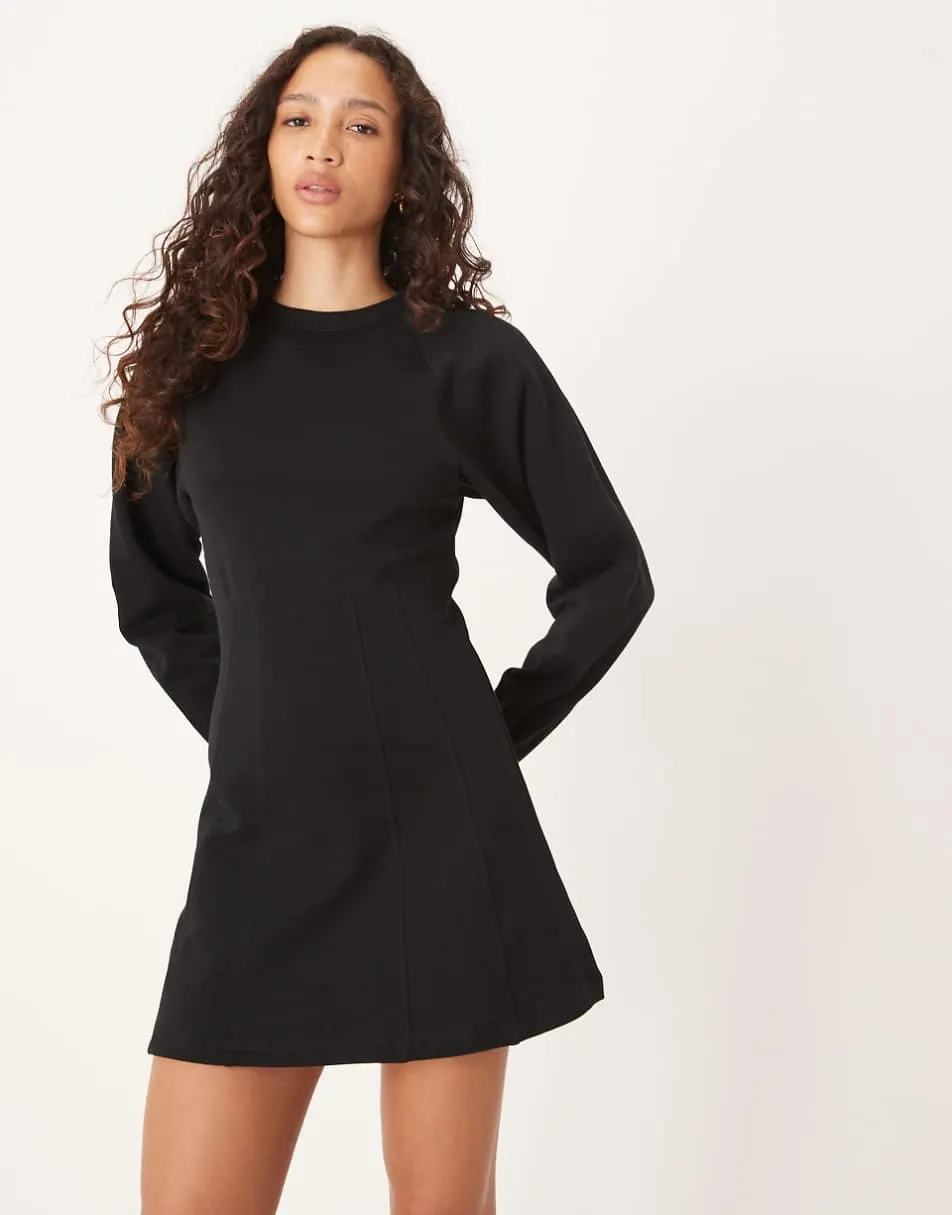 ASOS DESIGN seam detail mini sweat dress in black