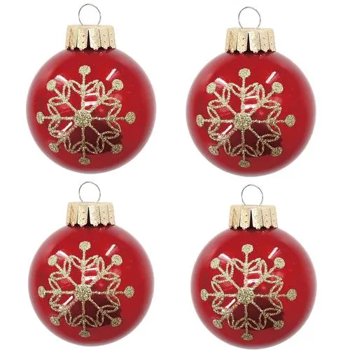 Enchanted Forest® 2.75" Red with Gold Glitter Glass Ornaments - 4 Pack