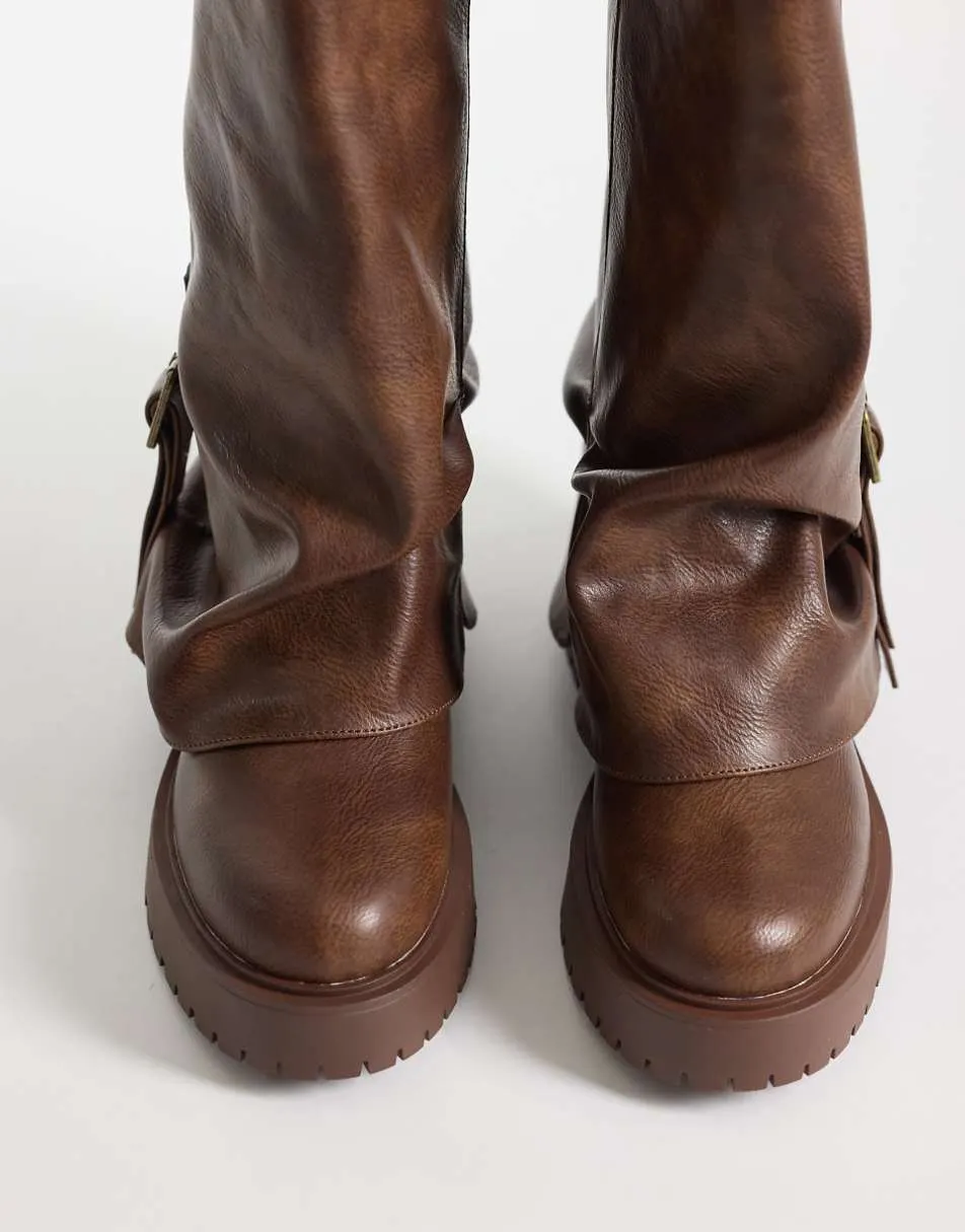 Public Desire Benjamin foldover mid ankle boots in brown