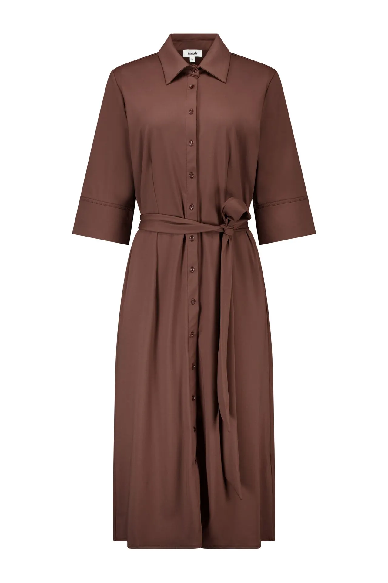 Lichtbruine maxi jurk van travelstof