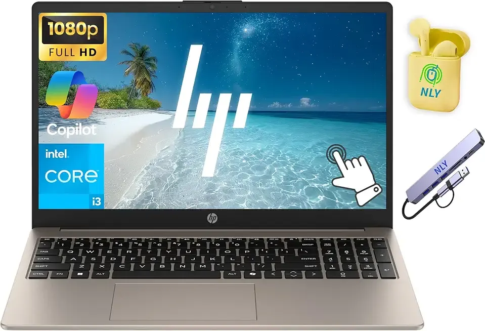 HP 15.6" FHD Touchscreen Business Laptop Computer, Intel 8-Core i3 Processor, 16GB RAM 512GB Storage (256GB SSD+256GB Docking Set), Windows 11, AI Copilot, Numeric Keypad, NLY Earphone, Cozy Cashmere