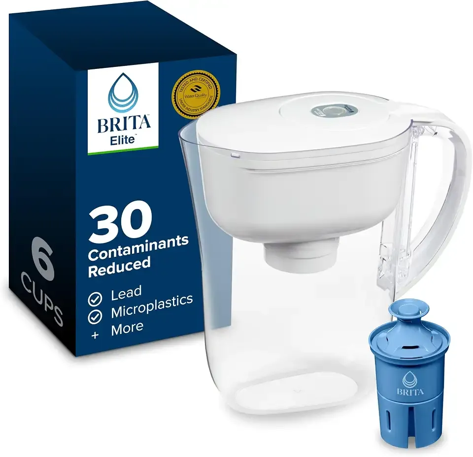 Brita Small 6 Cup Water Filter Pitcher, 1 Elite Filter, Metro, White