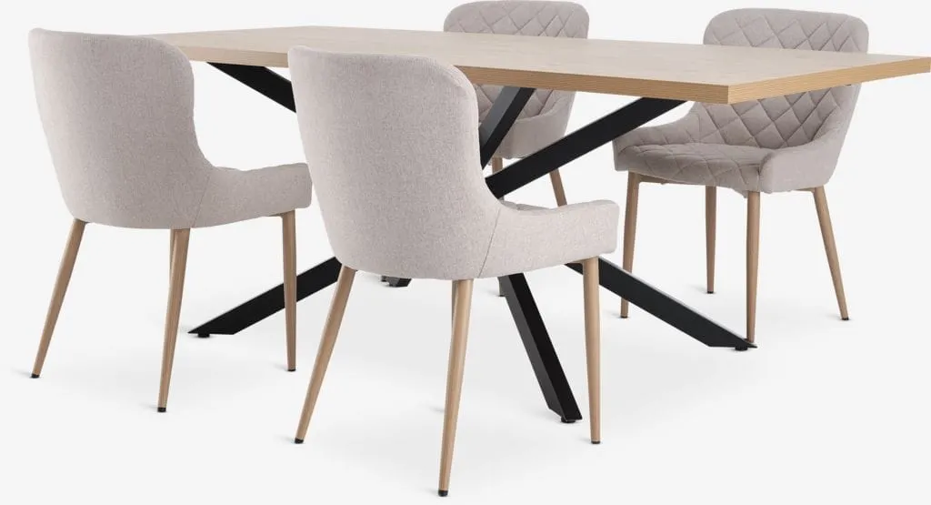 NORTOFT Tavolo L200cm rov. caldo + 4 BELLINGE sabbia/rov.nat