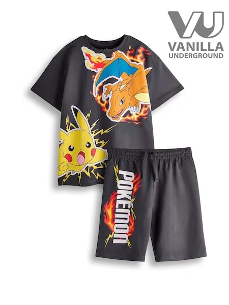 Vanilla Underground Grey Boys Pokemon 100% Cotton T-Shirt and Shorts Set