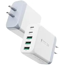 USB C Charger Block,EIZLXQ [2-Pack] Type C Charger Fast Charging,50W 5-Port Usb Wall Charger Multiport Type C Charging Block Cube for iPhone 17/16/15/14/13/12/11 Pro Max XS, iPad, Samsung & More-White