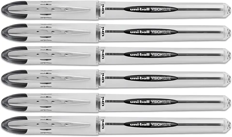 Uni-Ball Vision Elite Stick Roller Ball Pens, Bold Point, Black Ink, 6 Pens