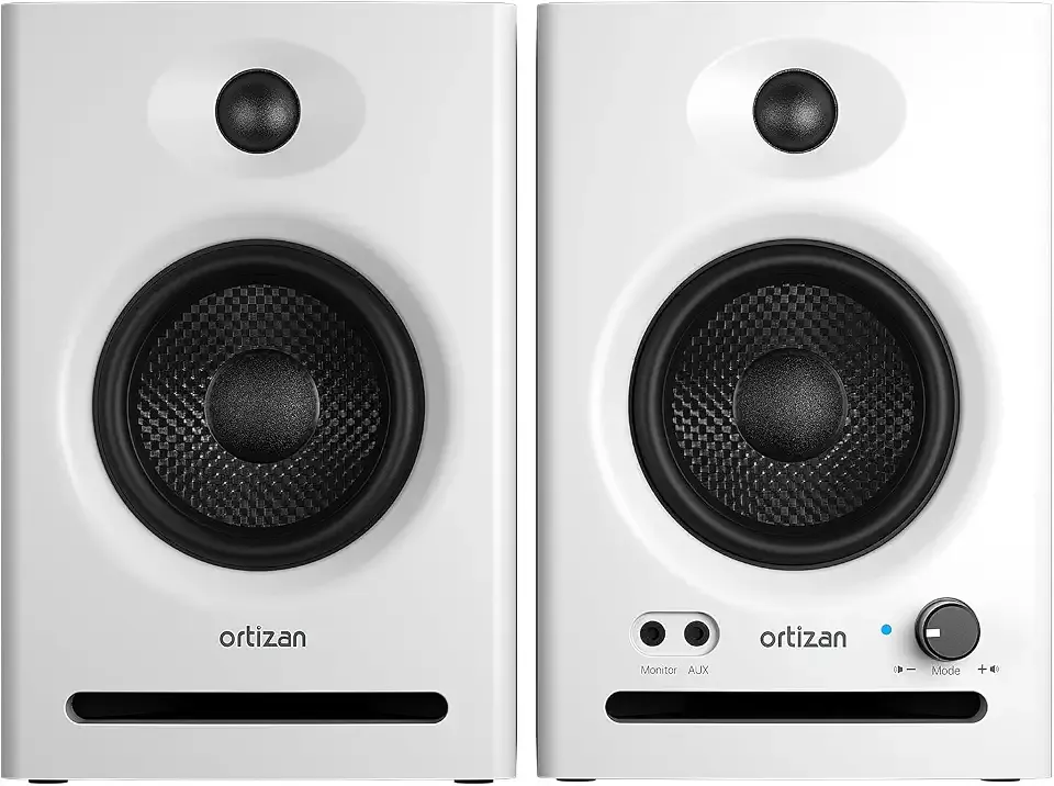 Ortizan C7 Dual-Mode 2.0 Studio Monitors, Active Monitor Speakers for Near Field Music Production, Bluetooth 5.3 Wireless Computer PC Monitor Gaming Bookshelf Speakers(Pair, White)