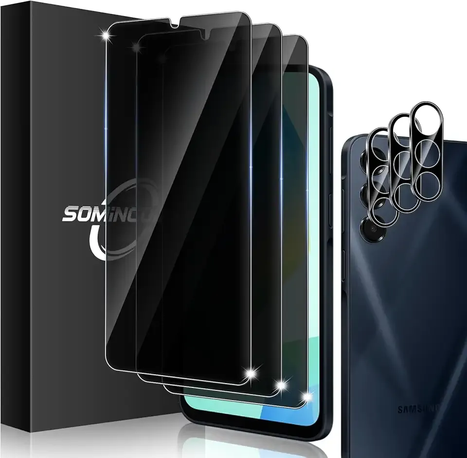 3+3 Pack for Samsung Galaxy A16 5G Privacy Screen Protector & Phone Camera Lens Protector 9H Tempered Glass Cell Phone Protector, Anti-Fingerprint (Galaxy A16 Privacy)