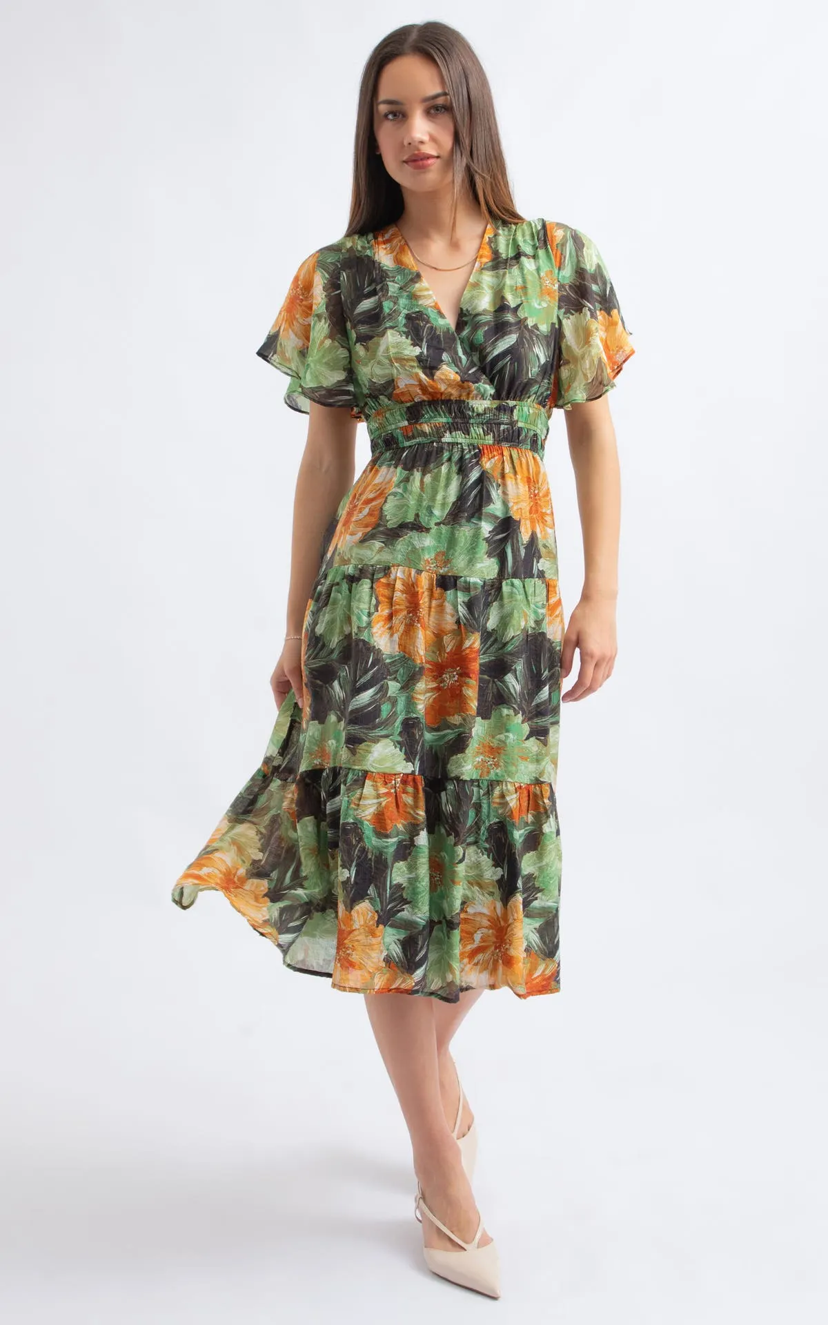 Ptd Voile Flutter Sleeve Dress