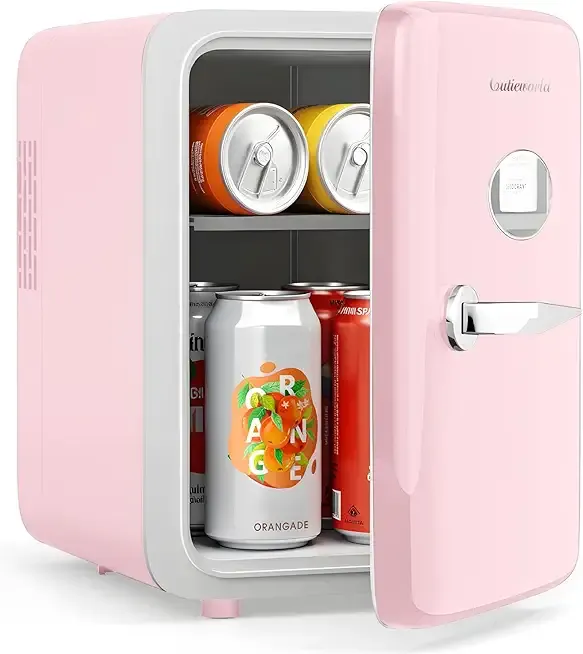 Skincare Fridge - 4L Makeup Fridge for Refrigerating Makeup, Skincare and Food, Mini Fridge for Bedroom, Office and Car, Cooler and Warmer, Beverage Cooler, Leather Pink