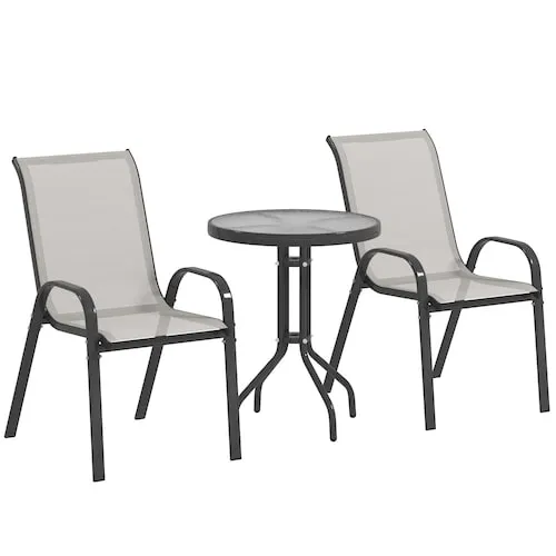 Outsunny 3 Pieces Outdoor Bistro Set with Stackable Chairs, Light Grey