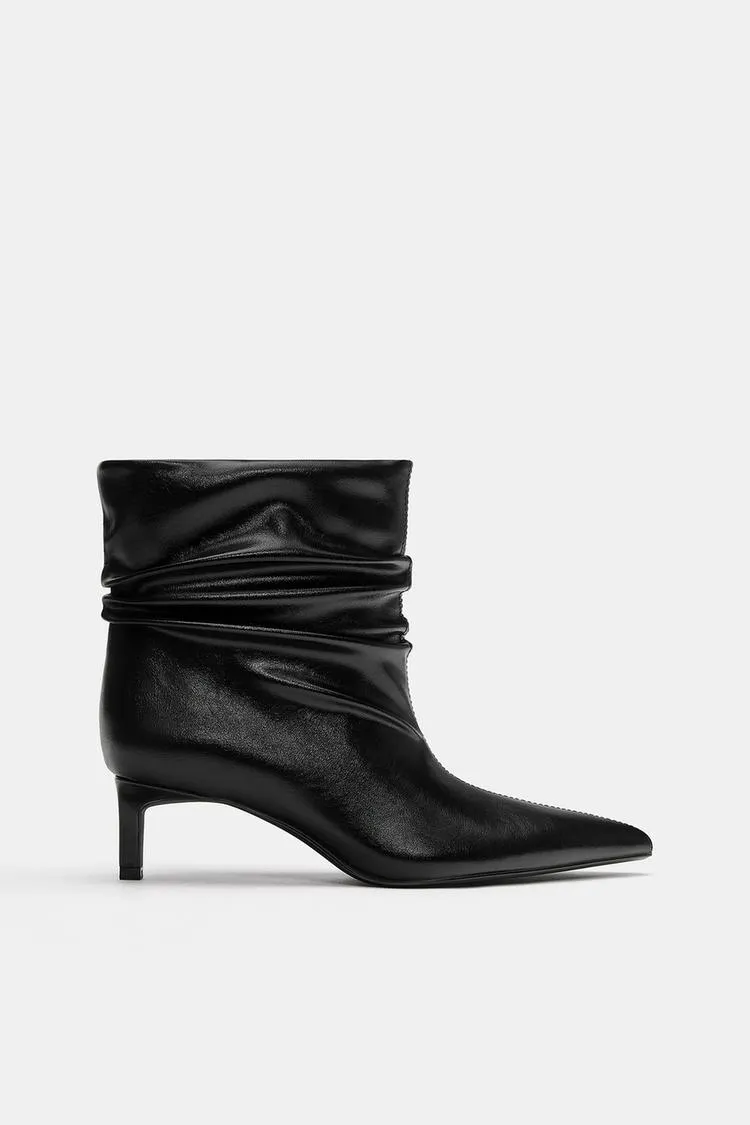 Ruched high-heel ankle boots