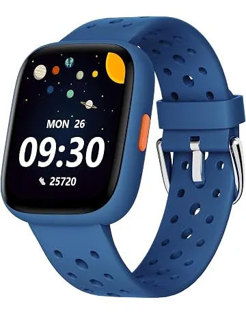 BIGGERFIVE Kids Smart Watch No Phone Needed, 1.8" Fitness Tracker Watch | Pedometer, Heart Rate, Sleep Monitor, IP68 Waterproof, Step Counter, Puzzle Games for Boys Girls Teens 5-16, Blue
