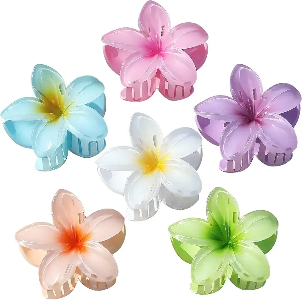 Flower Hair Clips for Women 6 Pcs Hawaiian Large Claw Clips Plumeria Medium Hair Claw Clips for Thick Thin Hair Hibiscus Tropical Beach Hair Accessories for Women Girls and Girls (PS)