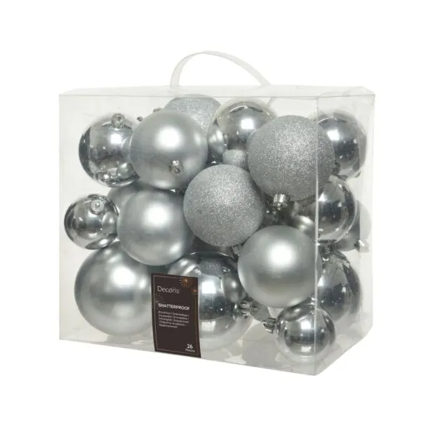 Decoris shatterproof kerstballen zilver 26 stuks mix