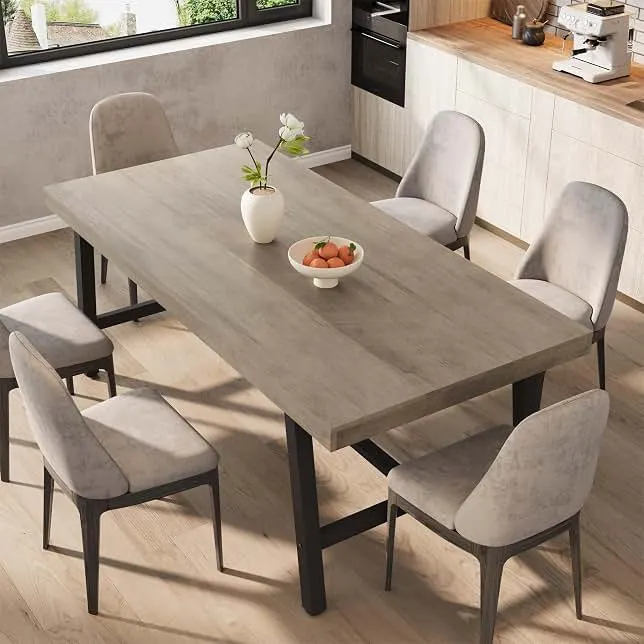 Garvee 71" Industrial Dining Table, Rectangular Kitchen Table, Grey | Industrial Dining Table 71", Rectangular Kitchen Table For 6, H…