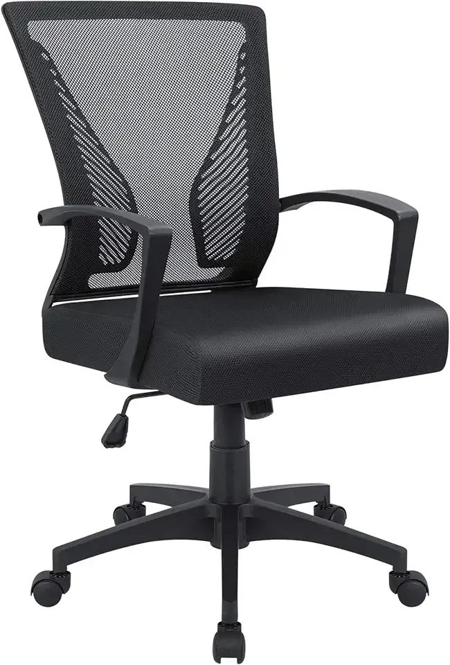 Furmax Office Chair Ergonomic Computer Desk Mesh Chair Mid Back Swivel Lumbar Support with Armrest (1, Black)