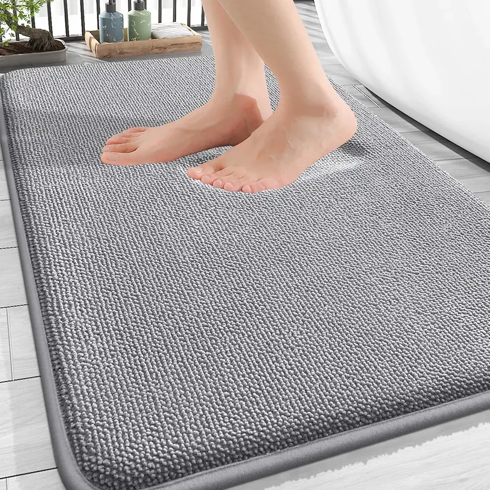 OLANLY Thick Memory Foam Bathroom Rugs 30x20, Soft Absorbent Bath Mat, Grey | Quick Dry Bath Rugs, Non-Slip Carpet, Machine Washable Mats for Bathroom Floor, Tub and Shower, Home Decor Accessories