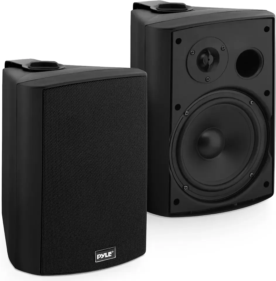 Pyle 6.5-Inch Wall Mount Waterproof Bluetooth Speaker System – Indoor/Outdoor Audio Pair with Built-in Digital Amplifier, Weather-Resistant Housing, High-Power Sound, Easy Installation (Black)