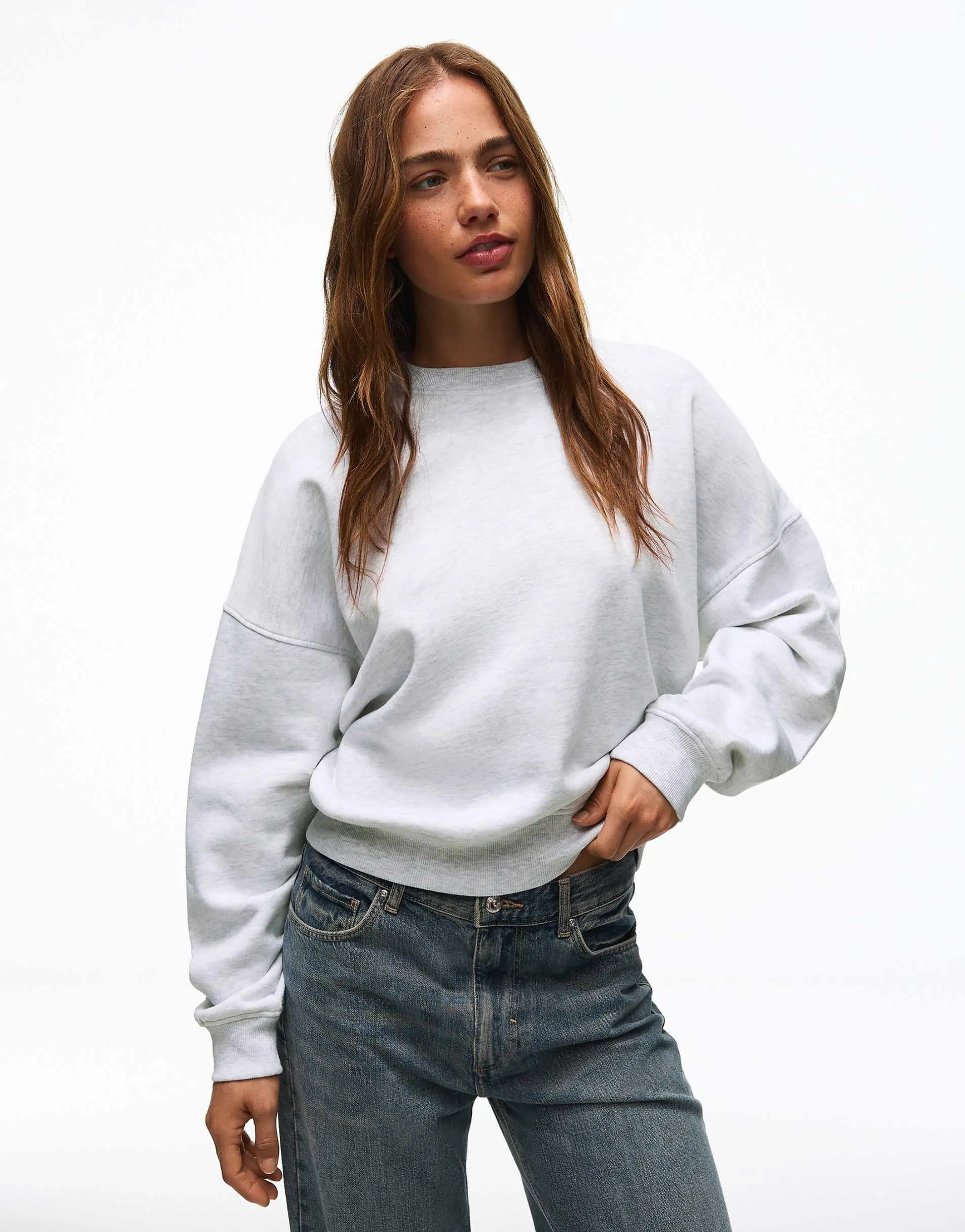 Bershka Round neck sweatshirt in light grey