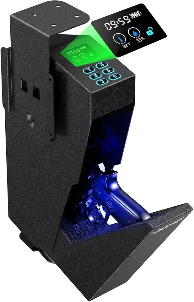 Gun Safe, Pistol Safe Quick Access Drop Down Bedside Gun Safe Single Mount Handgun Safe for Desk Nightstand