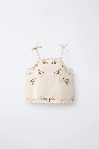 EMBROIDERED CROSS-STITCH TOP WITH COTTON AND LINEN