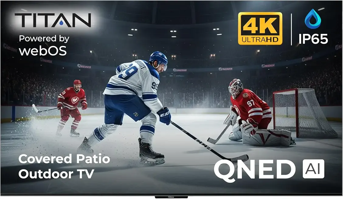 Titan L100 QNED 86” Covered Patio Outdoor TV – 4K UHD Smart Outdoor Television - IP65 Weatherproof & Weather Resistant for Patio & Covered Areas - WebOS, Dolby Vision & Atmos - Thin Bezel