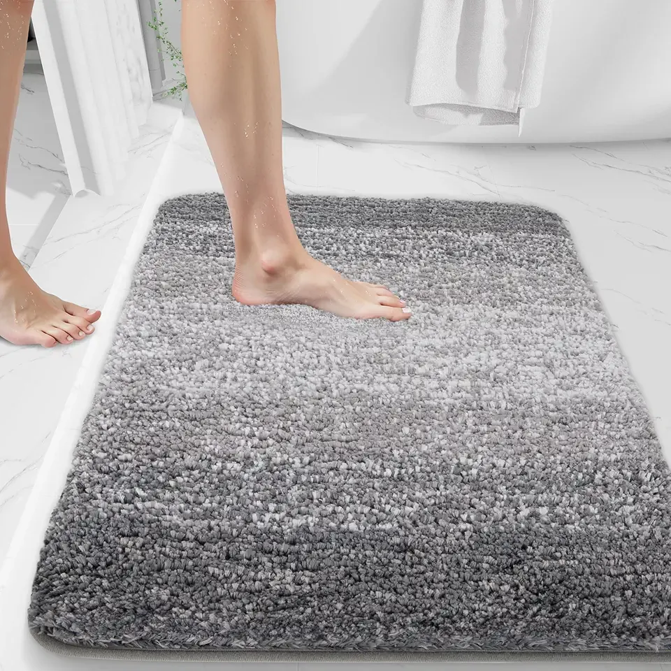 Bathroom Rugs 24"x16",Soft Microfiber Shaggy Bath Mats,Non-Slip TPR Backing,Absorbent Quick Dry Plush Bath Rugs,Machine Washable Floor Mat for Bathroom Shower Tub,Grey
