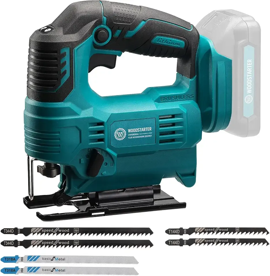 Cordless Jig Saw with Brushless Motor, 3 Adjustable Speed Settings, 45°-90° Cutting Angle, Compatible with T-Shaped Blades, Includes Dust Blowing Feature (Tool Only)