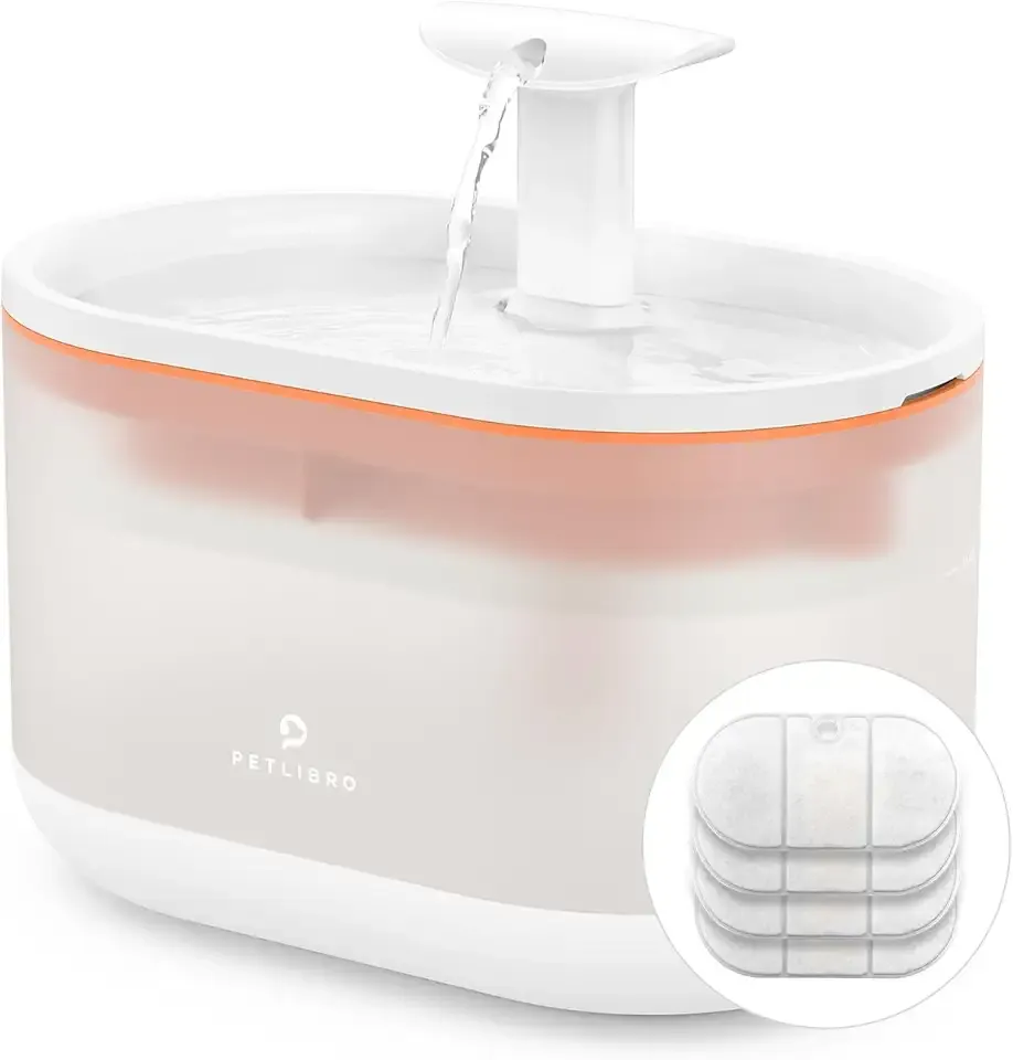 PETLIBRO 2.1L Automatic Cat Water Fountain, Ultra-Quiet Indoor Pet Water Dispenser with Dual Flow Modes, Visible Water Window & Multi-Layer Filter System, BPA-Free, Orange