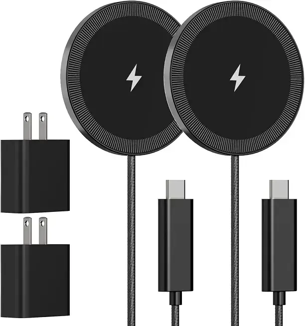 15W Wireless Charger for Samsung & Android (Black-2 Pack with Adapter)
