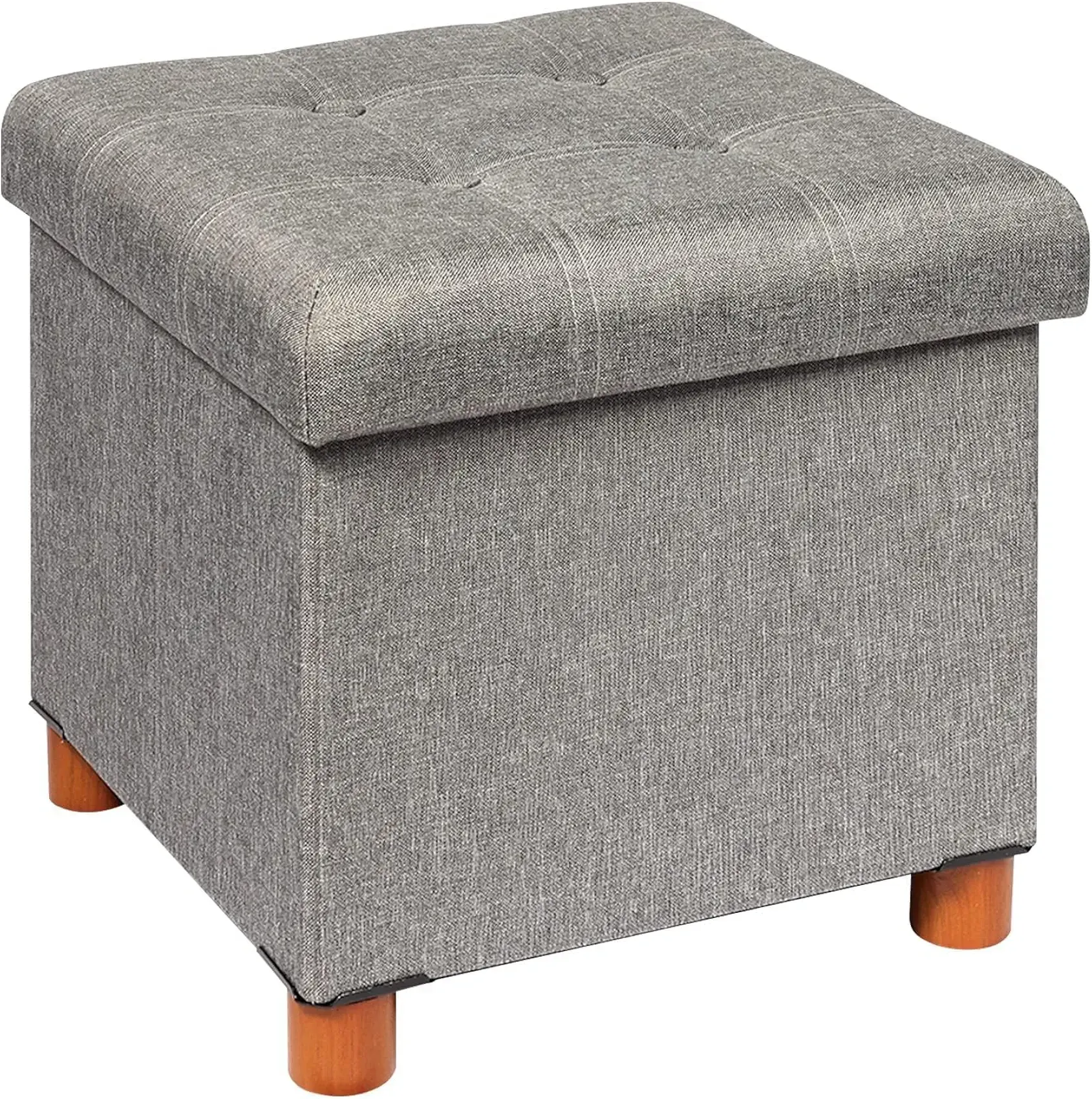 B FSOBEIIALEO Storage Ottoman with Tray, Foot Stools and Ottomans with Legs, Storage Cube Seat Linen Grey 15"