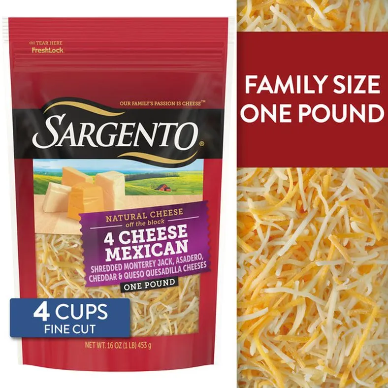 Sargento 4 Cheese Mexican Shredded Cheese, Fine Cut, 16 oz.
