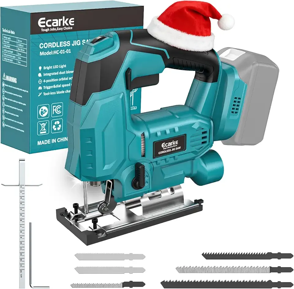 Cordless Jig Saw Compatible With Makita 18V Battery (Only Tool), 4 Orbital Sets, 6 Variable Speeds Control, Dust-Blowing, ±45° Bevel Cuts, LED Light and 6PCS Blades For Cutting