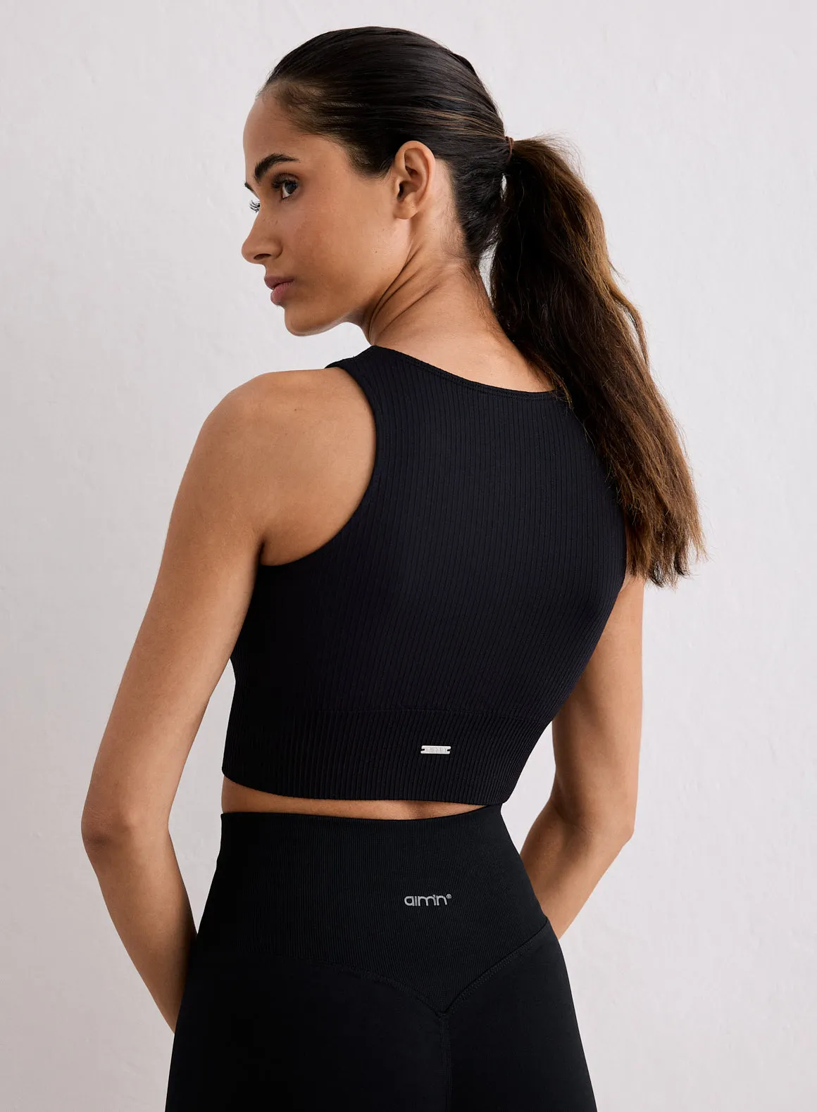 Black Ribbed Seamless Crop Top