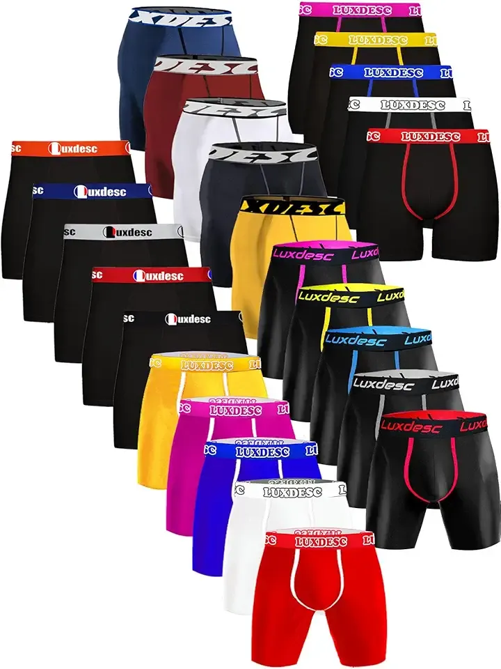 1PCS Randonly Color Long Mens Underwear Boxer Briefs 6" Underwear Tagless Wide Waistband Boxer Briefs
