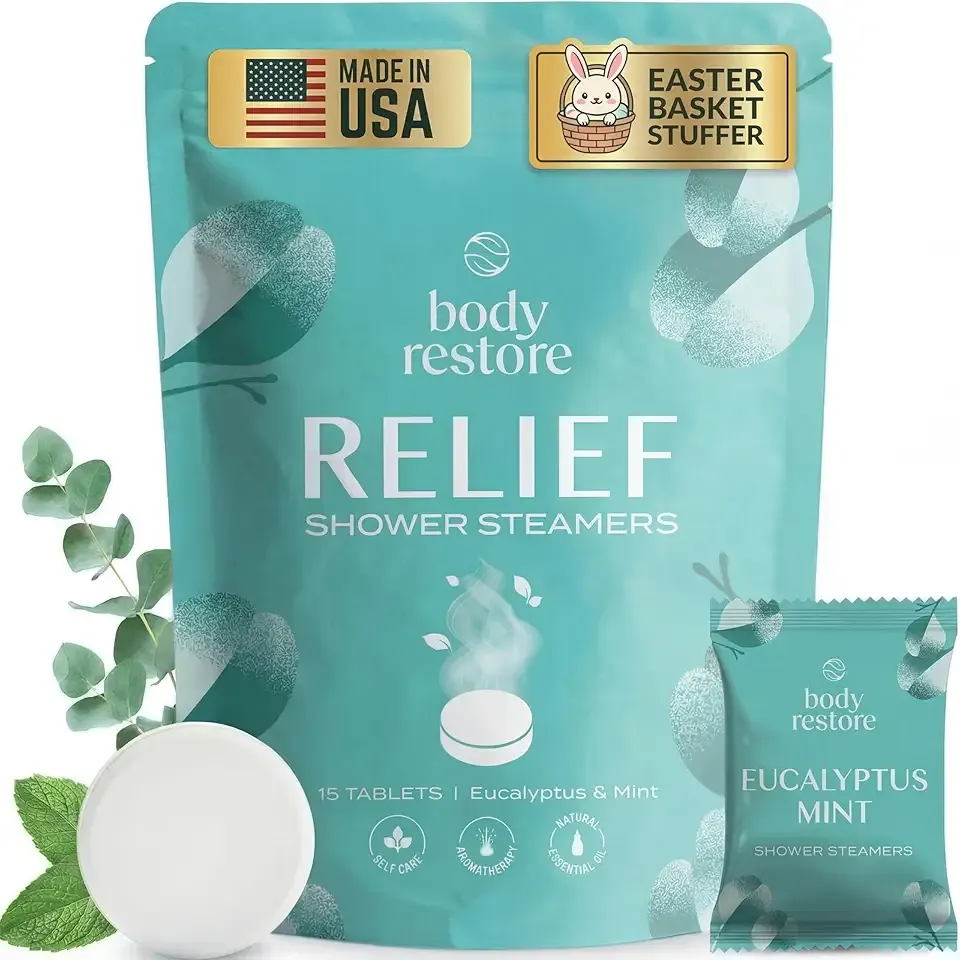Body Restore Shower Steamers Aromatherapy 15 Pack – Birthday Gifts for Women, Men, Easter Basket Stuffers, Congestion, Stress Relief, Relaxation, Self Care – Eucalyptus & Menthol