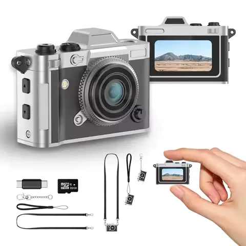 Mini Keychain Digital Camera, Retro Vintage 5MP 1080P HD 2K Video, 5 Filters, OTG Android Type-C, 32GB TF Card, Gift for Teens Girls Travel Vlog