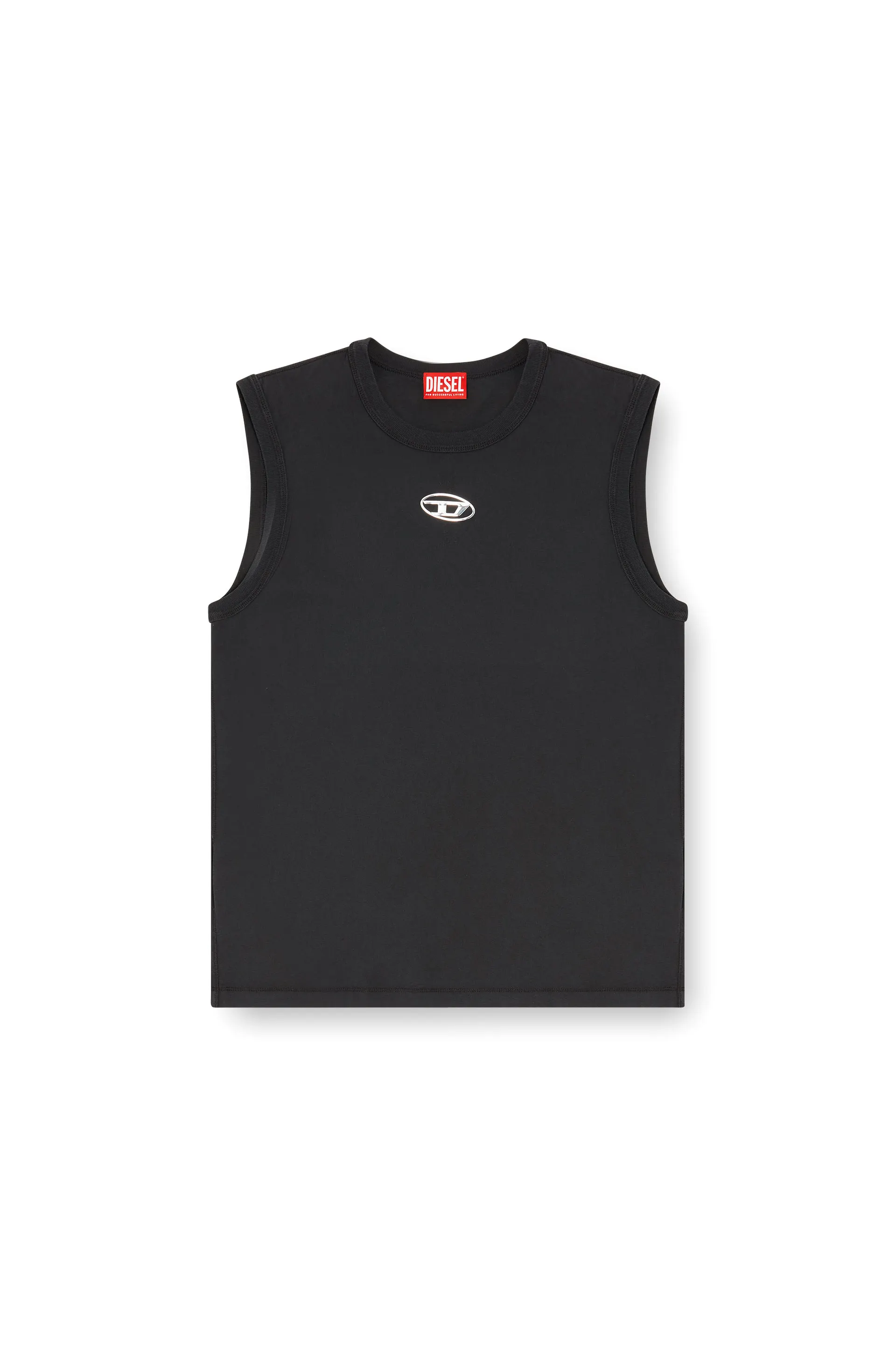 Sleeveless cotton top with metallic Oval D
